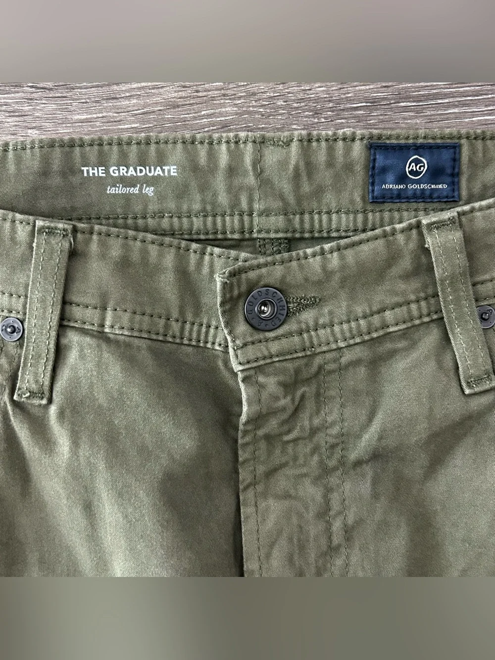 AG Adriano Goldschmied The Graduate Pants Mens 34x26 Green Tailored Leg Cotton